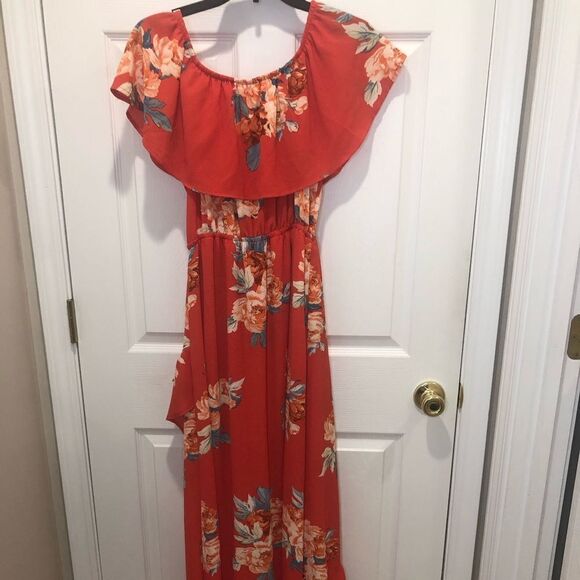 Mimi Chica orange floral off the shoulder maxi dress, size medium - Picture 12 of 14